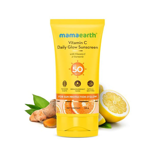 Mamaearth  Vitamin C Daily Glow Sunscreen With Vitamin C & Turmeric For Sun Protection & Glow - 50 G