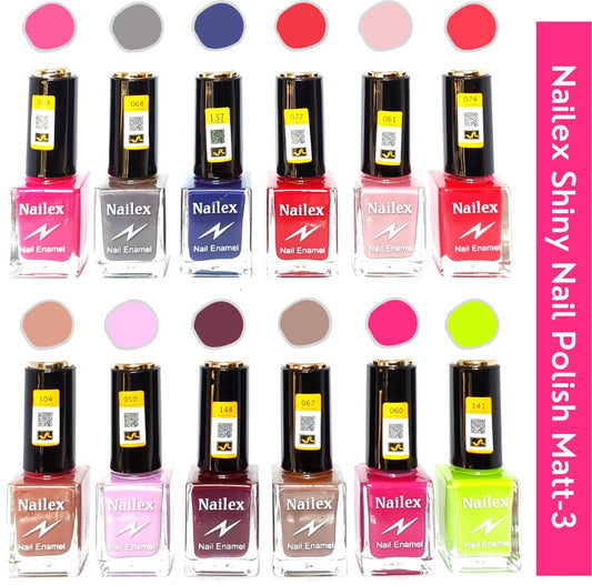 Shop Nailex Matt- 3 Nail Polish (Pack of 12, 9.9ML Each)