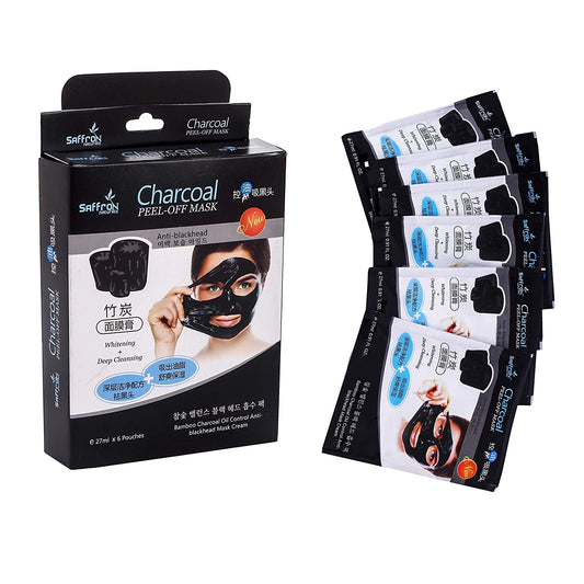 Saffron Naturals Charcoal Peel Off Mask Cream For Removeal Of Black Heads, Tightens Pores And Deeply Cleanses Skin (27ml X 6 Pouch)