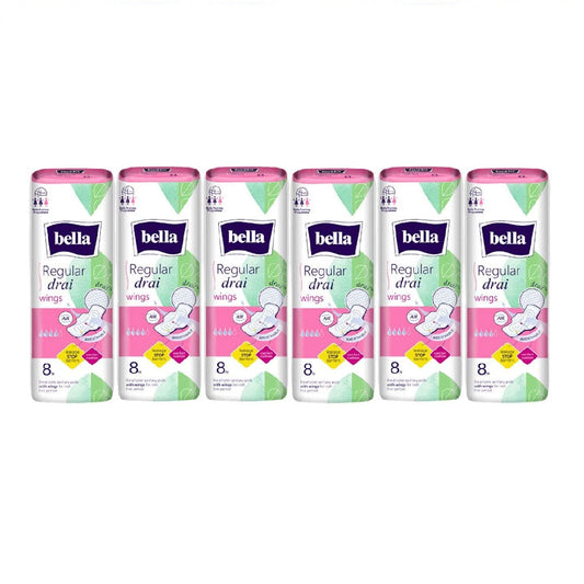 Shop Bella Regular Drai Wings Classic Sanitary Napkins - 8 Pieces (Pack of 6)